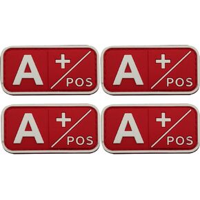 Blood Type PVC A Positive Patches, A+ Pos, Hook and Loop Fastener Backing, 1.97 x 0.98 Inch, Red and White, Set of 4