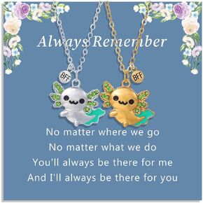 Friendship Dolphin/Axolotl Necklaces for 2 BFF Cubic Zirconia Kawaii Animal Necklace Friendship Axolotl Birthday Gifts for Sister Best Friend Graduation Gift