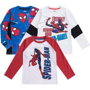 Marvel Spider-Man Boys 3 Pack Long Sleeve Shirt for Toddler and Big Kids