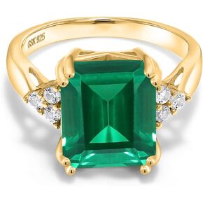 Gem Stone King 18K Yellow Gold Plated Silver 12X10MM Emerald Cut Gemstone Birthstone Ring | Wedding Engagement Anniversary Promise Ring For Women | Available In Size 5, 6, 7, 8, 9