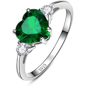 2.25ct Created Gemstone Ring for Women 925 Sterling Silver Heart Cut 8 * 8mm Cubic Zirconia Birthstone Ring for Engagement Anniversary Size 5-10