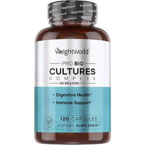 WeightWorld Bio Cultures Complex Probiotics & Prebiotics - 60 Billion CFU - 2 Months Supply - 120 Vegan Probiotic Complex Capsules