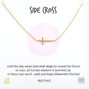 Musthave Side Cross 18k قلادة مطلية بالذهب مع بطاقة الرسائل ، والذهب والفضة ، وسلسلة مرساة ، وأفضل قلادة هدية ، وحجم 16 بوصة + 2 بوصة ، بطاقة هدية