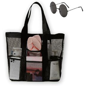 Mesh Beach Tote, Large Waterproof Beach Tote Bag, with a pair of Sunglasses, Mothers Day Gifts for Mom Women Bag
