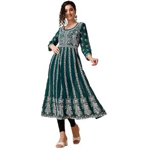 Georgette Chikankari للسيدات المطرز Anarkali Kurta