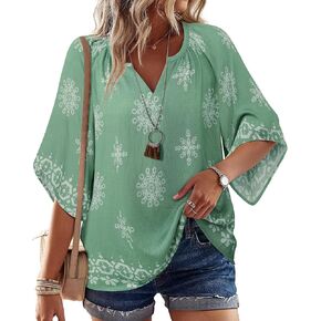 Bebonnie Womens 3/4 Sleeve v Neck Bohemian Peasant Blouses عرضة فضفاضة فضفاضة قمم تونك