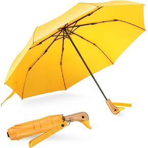 Duck Umbrella, Cute Compact Travel Umbrella with Duck head Wooden Handle