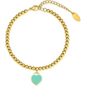 Rosy Heart Bracelet 14K Gold-Plated, 304 Stainless Steel, 3 Colors (Pink, Blue, Red) – Elegant Gift for Her