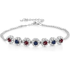 GEM Stone King 925 Sterling Silver Red Rhodolite Garnet و Blue Lepphire Tennis Bracelet for Women (2.47 CTTW ، Gemstone January Birthstost