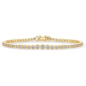PAVOI 14K-18K Gold Plated Simulated Diamonds Bezel Set Tennis Bracelets for Women - Cubic Zirconia Stones Trillion Trinity Radiant Cut Round Pear Heart Statement Bride Gold Bracelet Stack - Sizes 6.5-7.5 Inch