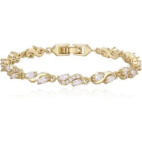 Crysdue Birthstone Tennis Bracelet for Women, Marquise Cubic Zirconia Bridal Wedding Prom Jewelry Silver/Gold Plated