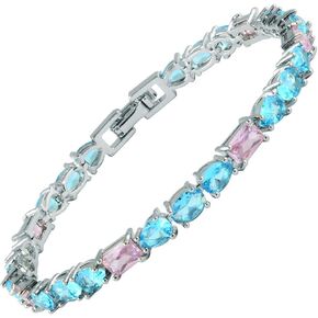 Rizilia Emerald & Oval & Pear Cut White Zirconia CZ 18K BRACELET PLACELET PLACELED GOLD PLATED ، 7 "
