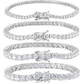 Moissanite Tennis Bracelet for Women - 18K White Gold Plated Silver - 2mm 3mm 4mm 5mm D Color VVS1 Moissanite - Double Safety Clasp,Hypoallergenic Men's Bracelets