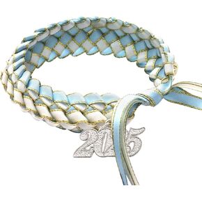 Graduation Leis Class of 2025 Ribbon Lei Bracelet Braided Bracelet Student Graduation Gift Party Supplies，White and Light Blue Adjustable size