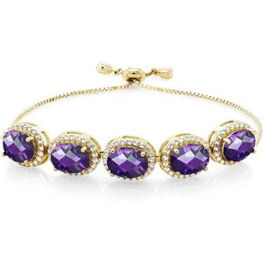 GEM Stone King 18K الذهب الأصفر المطلي بالفضة 9x7mm أوضار الأحجار الكريمة سوار التنس 5 حجارة للنساء | قابل للتعديل بالكامل حتى 9 بوصات