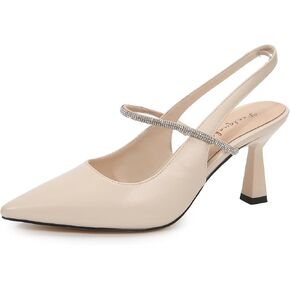 Women's Slingback Pumps Diamond Straps Stiletto Heel Pointed Toe Soft PU Leather Daily Dress Shoes