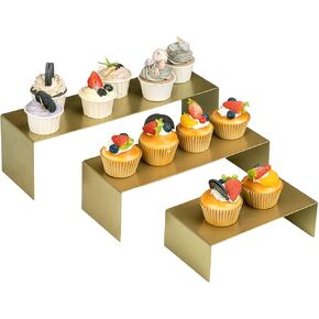 MyGift 3 Tier Perfume Display, Purse Display Stand, Risers Display Stand, Cascading Vintage Brass Tone Metal Nesting Cupcake Display Risers, Step Tiered Food Cake Dessert Serving Stands, 3-Piece Set