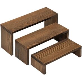 3-Tier Wood Display Risers – Versatile Food Display Risers for Party, Desktop Organizer for Home, Office & Kitchen, Multi-Purpose Wooden Shelf for Plants, Collectibles & Decorative Items