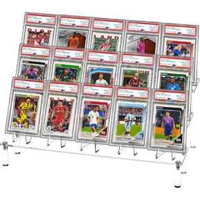 12 Inch Acrylic Graded Card Slab Riser Display Shelf, 15 Pack Trading Card Display Stand Holder, Clear Card Stands for PSA Graded Baseball Trading Cards