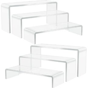 Large Acrylic Display Risers, 2 Set - 6 Pack (12"L~11.6"L~11.2"L) Collectibles Display Shelf, Acrylic Risers Display Stands for Show Figures, Cupcake, Perfume, Jewelry, Toys