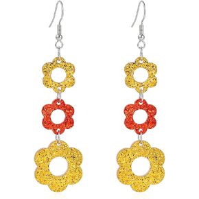 60s 70s Vintage Daisy Flower Earrings for Women Girls Acrylic Retro Disco Hippie Earrings Boho Petal Layered Dangle Drop Earrings Jewelry Birthday Gift