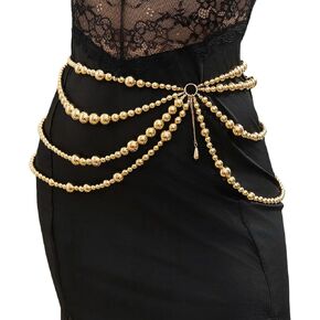 AIBEARTY Women Multi-Layer Pearl Waist Chain Fashion Retro Tassel Waistband Bikini Party Festival Dress Belt Body Accessories