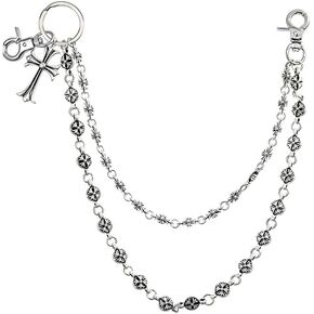 Double-Layer Wallet Chain for Jeans with Black Skull Pendant - Stylish & Edgy Punk Accessory for Men and Women