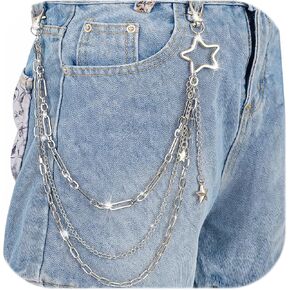 Star Pants Chain, Silver Layered Jean Chain Punk Pocket Chain for Men and Women, 1pcs Five-Pointed Star Chain for Pants, Stylish Wallet Chain for Jeans, Hip Hop Chains for Pants