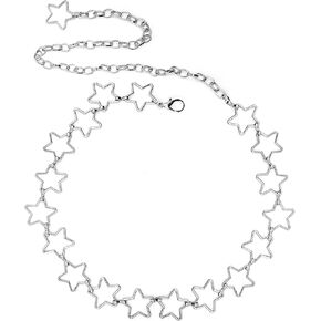 Silver Star Waist Chain Belt Adjustable Trendy Plus Size Belt Chain For Dresses Skirts Jeans Women Girls Ladies