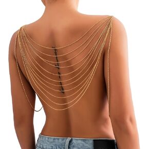 Summer Multi-layer Harness Chest Metal Tassel Shoulder Body Chain Bikini Beach Bra Back Chain Necklace Backdrop Jewelry for Women