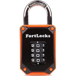 قفل خزانة الصالة الرياضية من FortLocks - مكون من 4 أرقام، عالي التحمل، مصنوع من الفولاذ المقاوم للصدأ المقوى، مقاوم للطقس وفي الهواء الطلق - أرقام سهلة القراءة - رمز كومبو قابل لإعادة الضبط ومقاوم للقطع - عبوة واحدة فضية