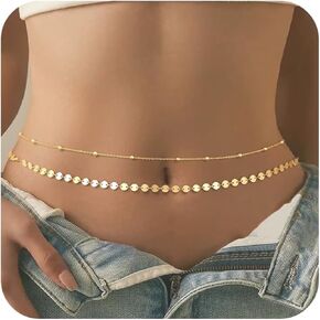 14K Gold Plated Layered Belly Chain,Gold Waist Chain for Women for The Waist Adjustable Waterproof Satellite Beads Chain