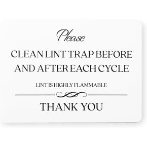 Clean Lint Trap Sign (White Acrylic 5 x 3.5 in) - Airbnb Essentials for Hosts Signs - Airbnb Signs- Air Bnb signs - Vrbo Signs - Vrbo Essentials for Hosts
