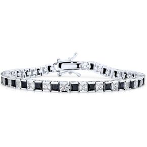 Bling Jewelry Classic Black & White Alternating Sparkling Gemstone Gemstone 20ct Square Princess Cut Cubic Zirconia AAA CZ Tennis Bracelet for Women Girlfriend Silver Plated 7 Inch