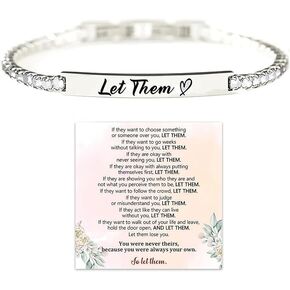 Let Them Bracelet For Women, Self Worth Motivational Crystal Energy Chain Bracelets Inspirational Stainless Steel Engraved Bracelet Anniversary Birthday Jewelry Gift
