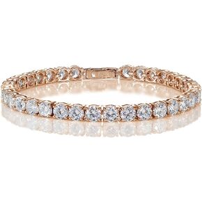 Hoops & Loops 925 Sterling Silver Sparkling 5mm Round-Cut Cubic Zirconia 5mm Round-Cut Tennis Bracelet for Women, 7.25'' Silver, Yellow Gold & Rose Gold