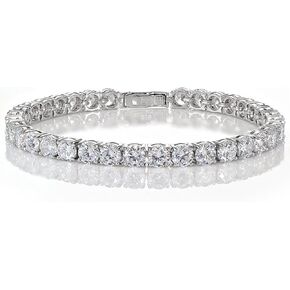 Hoops & Loops 925 Sterling Silver Sparkling 5mm Round-Cut Cubic Zirconia 5mm Round-Cut Tennis Bracelet for Women, 7.25'' Silver, Yellow Gold & Rose Gold in Kuwait