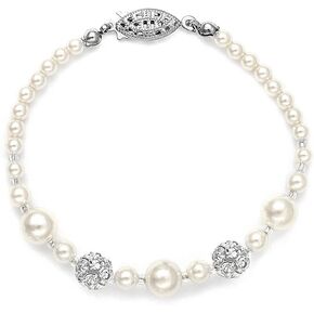 Mariell Pearl Tennis Bracelet for Brides with Austrian Rhinestone Crystal Accents, 6" Petite Size, Bridal & Wedding Jewelry
