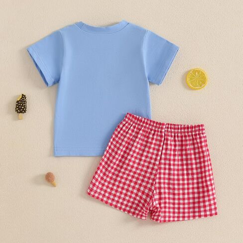 4th Of July Toddler Boy Outfit Popsicle American Flag T-Shirt and Gingham Plaid Shorts Set Independence Day Clothes in Saudi Arabia