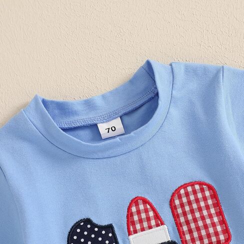 4th Of July Toddler Boy Outfit Popsicle American Flag T-Shirt and Gingham Plaid Shorts Set Independence Day Clothes in Saudi Arabia