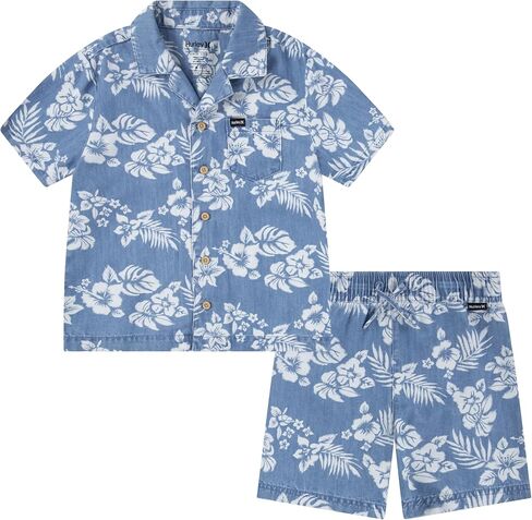 Hurley boys And Toddler Boys' Short Sleeve Button Up Shirt and Shorts 2-piece Outfit Set in Saudi Arabia