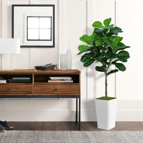 Fiddle Leaf Fig Tree Artificial 5FT - Faux Fiddle Leaf Fig Tree with White Tall Planter - Fake Ficus Lyrata Floor Plant Potted - Artificial Fig Tree for Home Office Living Room Decor Indoor in Saudi Arabia