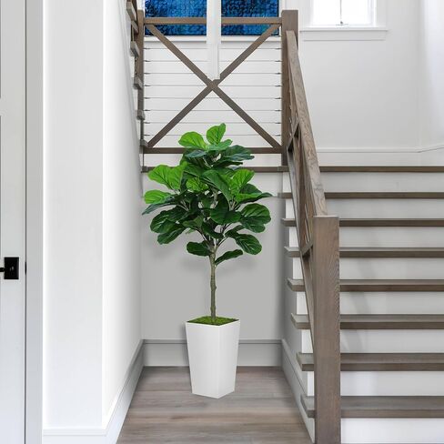 Fiddle Leaf Fig Tree Artificial 5FT - Faux Fiddle Leaf Fig Tree with White Tall Planter - Fake Ficus Lyrata Floor Plant Potted - Artificial Fig Tree for Home Office Living Room Decor Indoor in Saudi Arabia