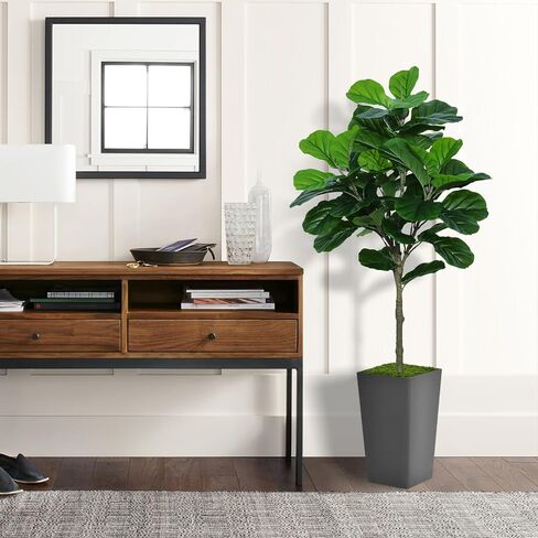 Fiddle Leaf Fig Tree Artificial 5FT - Faux Fiddle Leaf Fig Tree with White Tall Planter - Fake Ficus Lyrata Floor Plant Potted - Artificial Fig Tree for Home Office Living Room Decor Indoor in Saudi Arabia