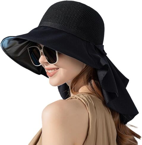 Sun Hat for Women UPF 50+ UV Sun Protection Wide Brim Foldable Summer Beach Bucket Cap with Neck Flap Outdoor in Saudi Arabia