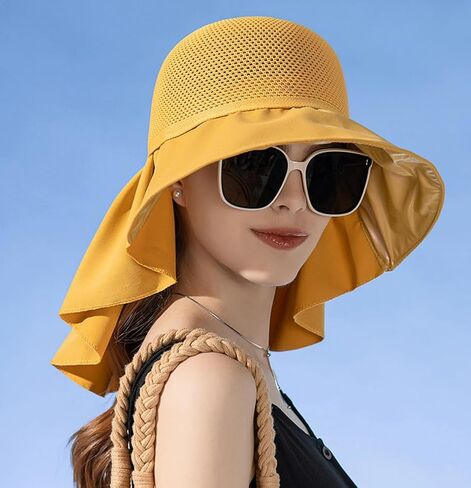 Sun Hat for Women UPF 50+ UV Sun Protection Wide Brim Foldable Summer Beach Bucket Cap with Neck Flap Outdoor in Saudi Arabia
