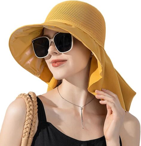 Sun Hat for Women UPF 50+ UV Sun Protection Wide Brim Foldable Summer Beach Bucket Cap with Neck Flap Outdoor in Saudi Arabia