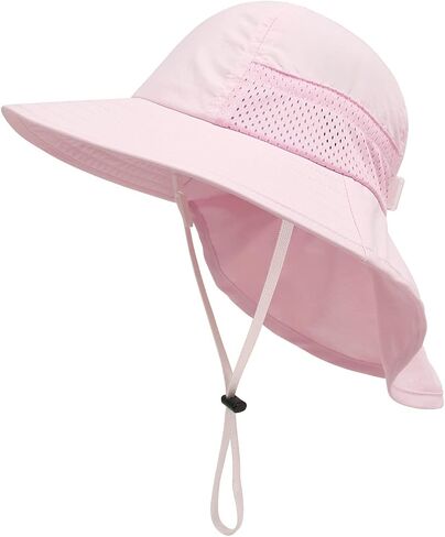 Bqubo Toddler Kids Sun Hat مع رفرف الرقبة UPF 50+ قبعات دلو واسعة الحافة قابلة للتعديل in Kuwait