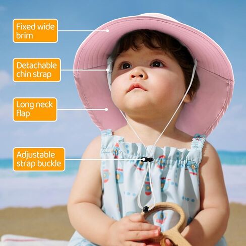 Bqubo Toddler Kids Sun Hat مع رفرف الرقبة UPF 50+ قبعات دلو واسعة الحافة قابلة للتعديل in Kuwait