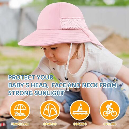Bqubo Toddler Kids Sun Hat مع رفرف الرقبة UPF 50+ قبعات دلو واسعة الحافة قابلة للتعديل in Kuwait